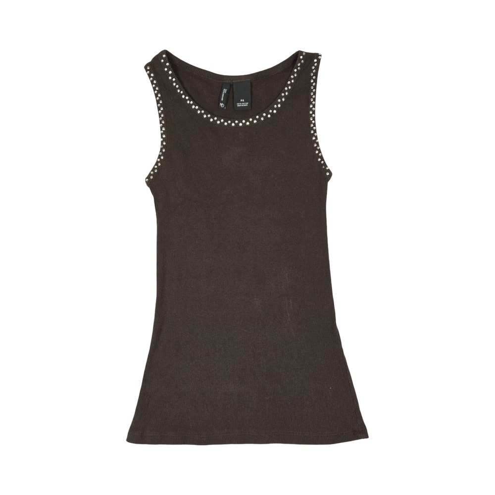 y2k style Boho Brown Ribbed Studded Tank Top Sleeveless Cotton S New Directions
